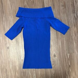 Off-Shoulder Blue Knit Top